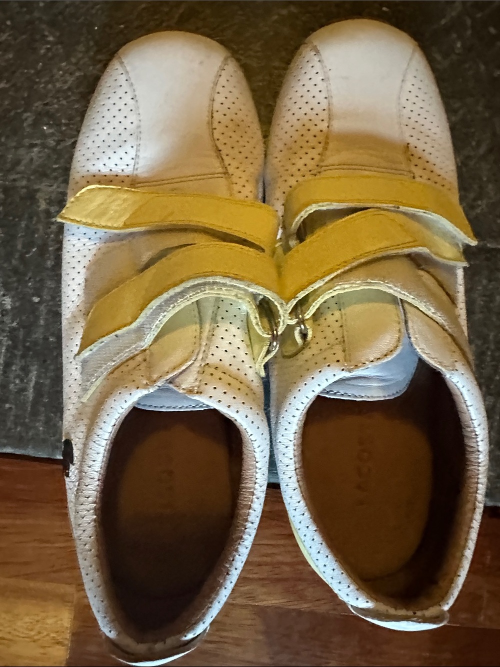 Lacoste White Perforated Athletic Sneakers with Yellow Straps